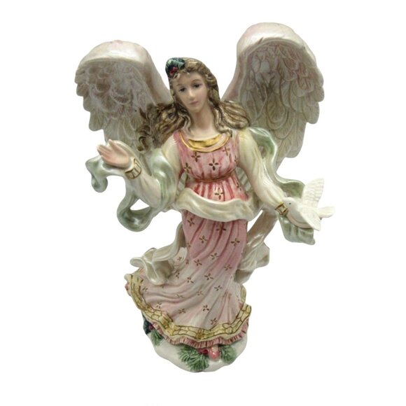 FITZ & FLOYD Classics Peaceable Kingdom Angel Figurine in Pink Dress with Dove - Picture 1 of 11